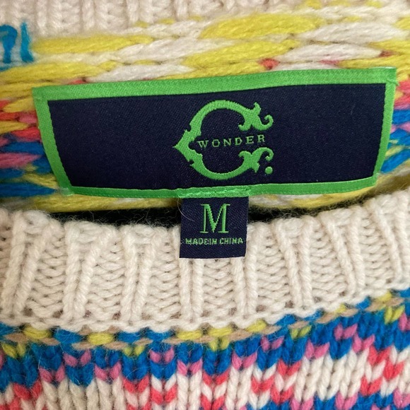 C Wonder Long Sweater fair isle‎ colorful cream soft wool blend Medium - Picture 5 of 8